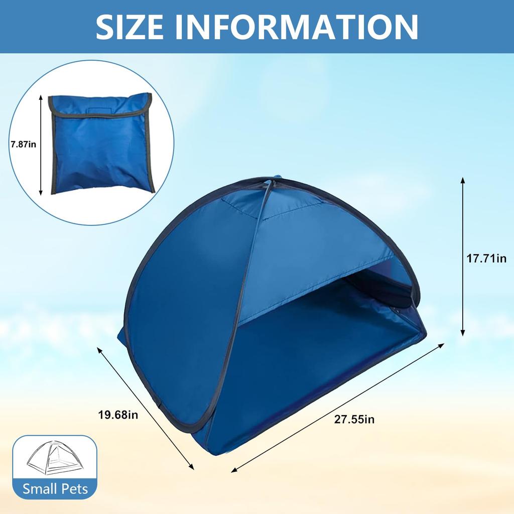 HACRAHO Strand Sonnenschutz Strand 1 Stück Winddicht Tragbar Sonnenschutz Zelt Camping Picknick Zelt für Kleine Hunde Katzen und Andere Kleine Blaues Pop-up-Zelt,