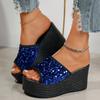 Women’s Wide-Fit Platform Slide Sandals with Open-Toe Sequin Strap and Comfortable Elevated Sole