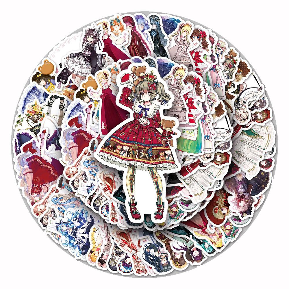 10/30/50pcs Kawaii Anime Lolita Girl Stickers Cute Dress Up Aesthetic Decals DIY Skateboard Phone Laptop Car Cartoon Sticker Toy