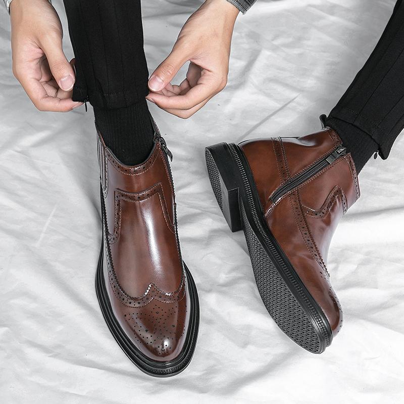 Herren Chelsea Boots PU High Cut Einfarbig Block Geschnitzt Spitz Klassisch Bequem Business Formell Schuhe