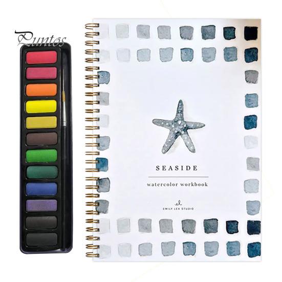 Watercolor Workbook 12 Colors Watercolor Painting Set with Paint Brush Beginner-Friendly Birds Animals Flowers Watercolor Book