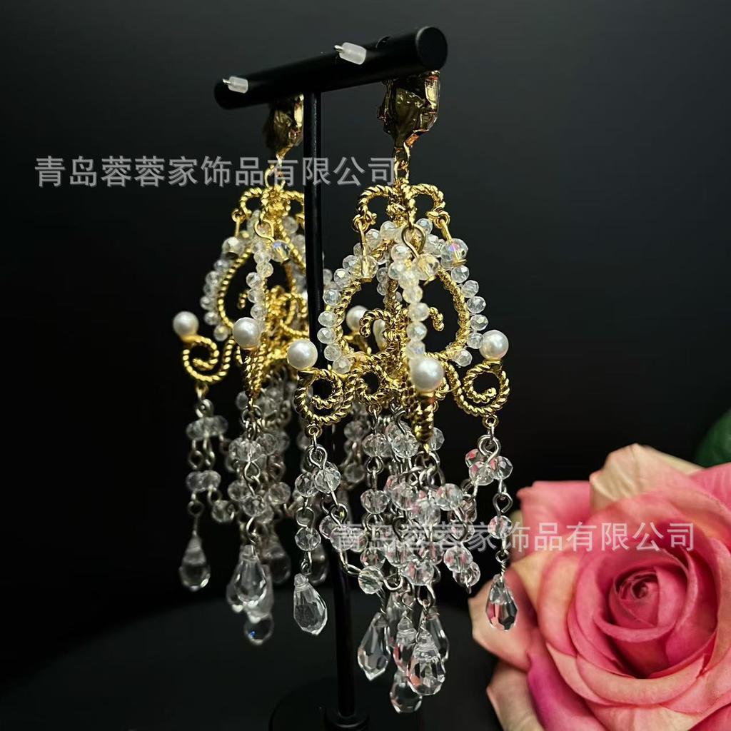 Medieval Gorgeous Pendant Earrings With A Light Luxury High-end Feel Retro Palace Baroque Pearl Banquet Flamboyant Style