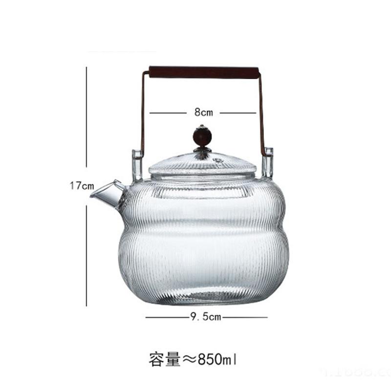 Heat Resistant Borosilicate Glass Teapot with Beam Handle Ribbed Clear Glass Teakettle for Loose Leaf Tea, Stovetop Safe Tea Pot