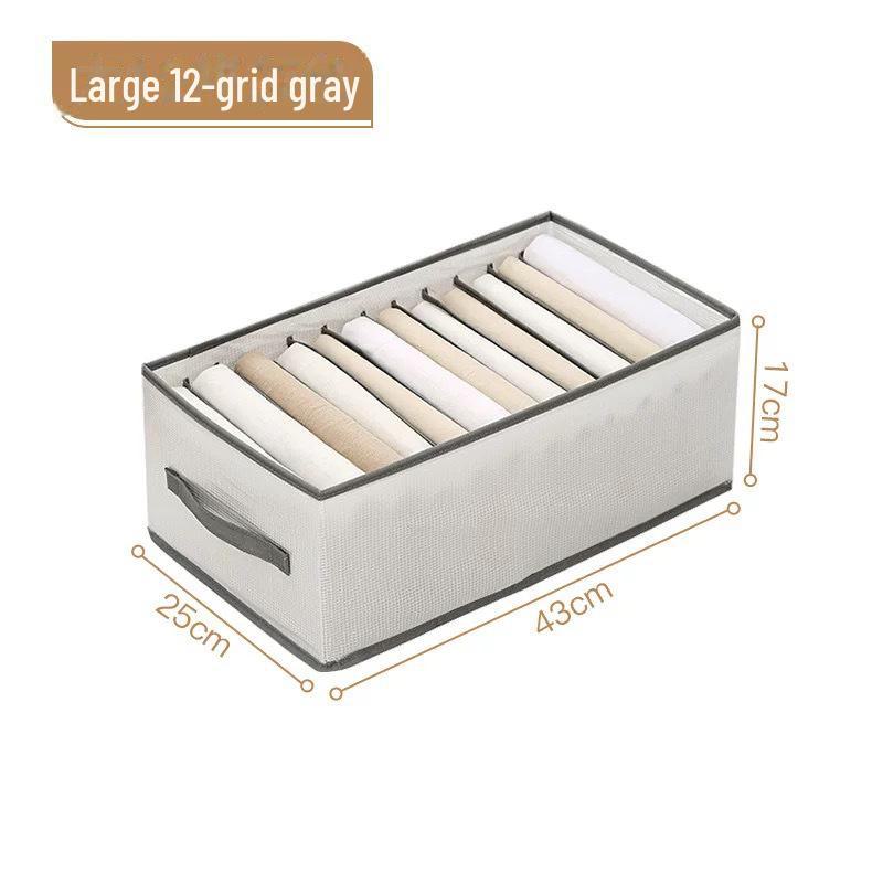 

Складной прозрачный ящик для хранения брюк и одежды double-handle 12 grids 44.25.17cm