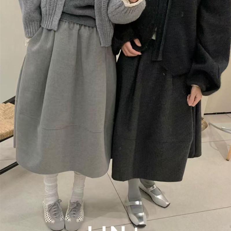 

Korean Style Woolen Long Solid Color Bud Skirt - Loose and Slimming One Size светло-серый