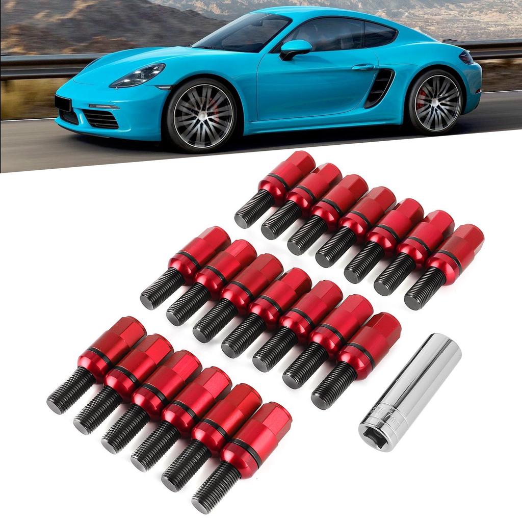 20 buc Șuruburi prezoane roată M14x1,5mm Aliaj aluminiu Tija șurub consolidată Potrivit pentru 718 Boxster (982) 911 CarreraRoșu