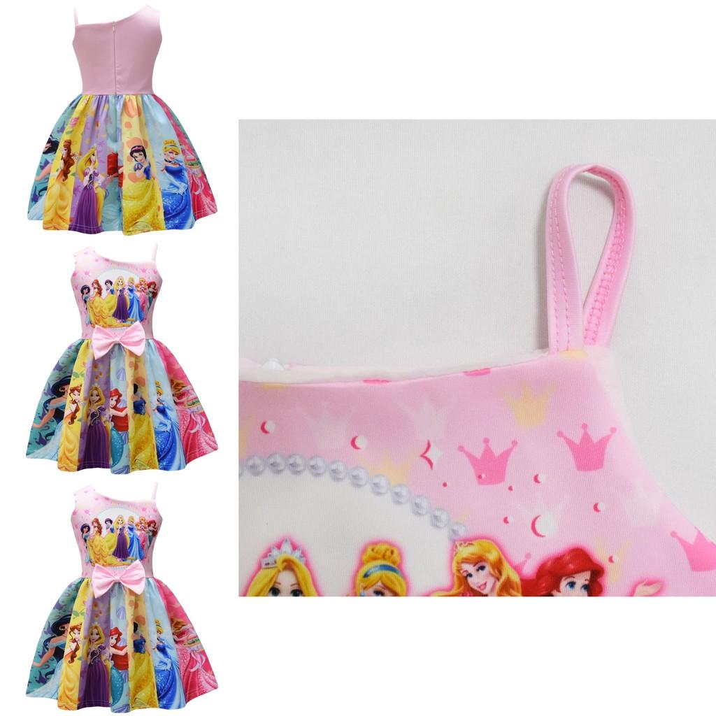 Vestito Bambina Principesse Disney Con Fiocco Misto Cotone Per Primavera Estate Età Da 3 A 8 Anni