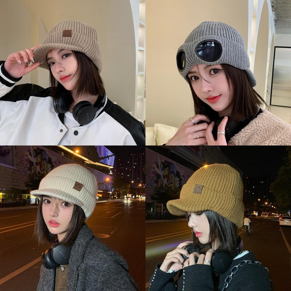 Cap Glasses Knitted Solid Color Bean Hat Windproof Breathable Outdoor Winter