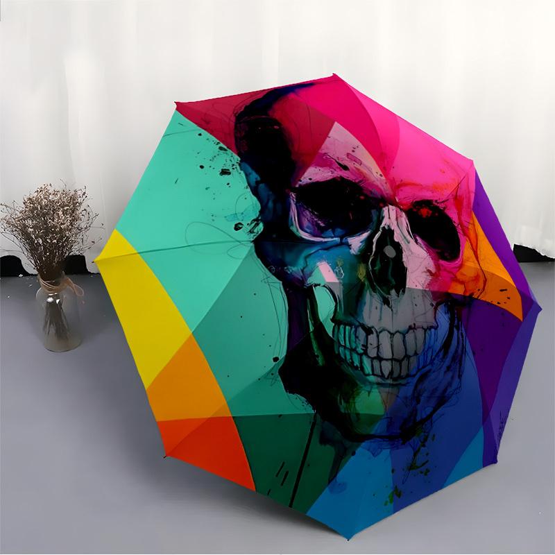 1pc Skull Spectrum Automatic Folding Umbrella, Sturdy And Durable Automatic Folding Umbrella with 8 Ribs, Convenient for Outdoor Use047