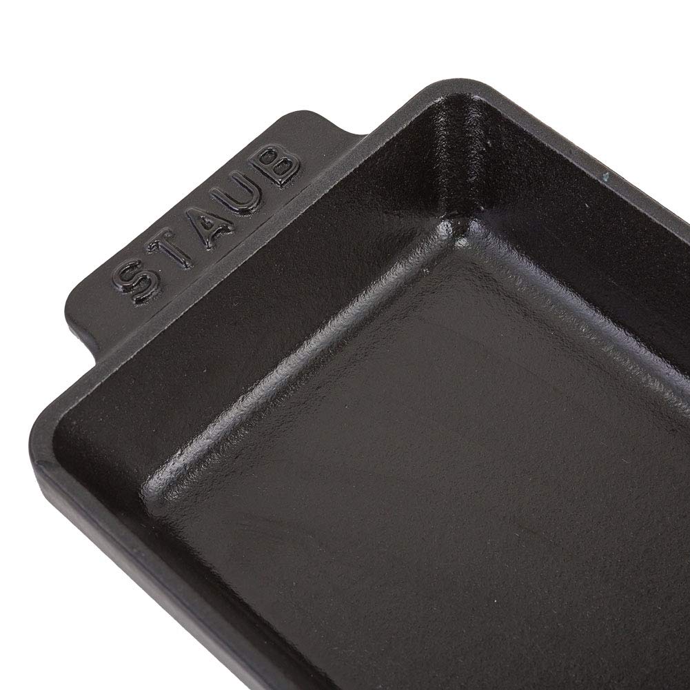 Staub Mini Rectangular 15 x 11 Induction Enamel Stylish Oven 1301423 Dish, cm, Compatible, Cocotte, Dish, Black,