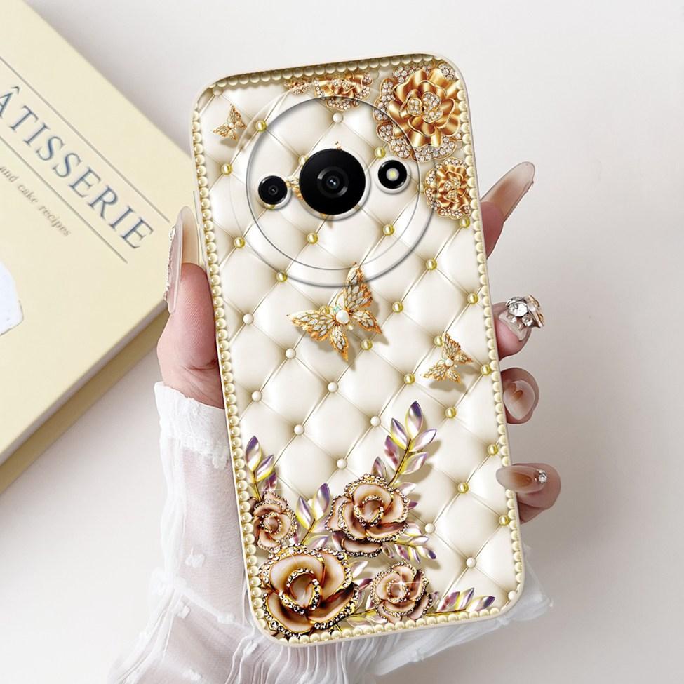 Für Redmi A3 Hülle Niedliche Cartoon Katze Ästhetisch Blumenmädchen Junge Stoßfeste Silikon-Rückabdeckung Für Xiaomi Redmi A3 Handyhülle Coque