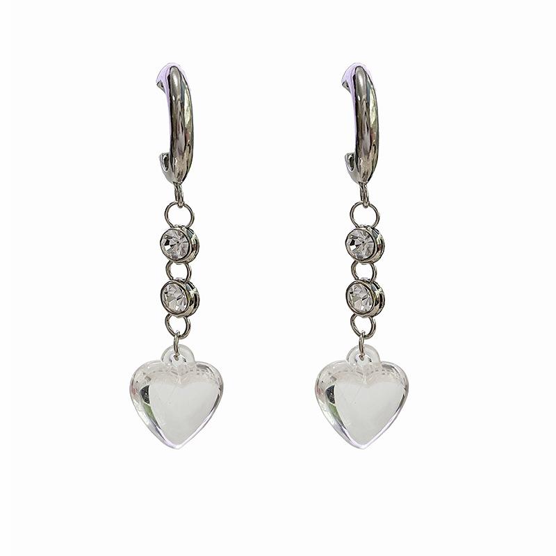 Long C-Shaped Micro-Inlaid Zircon Transparent Acrylic Love Stud Earrings Trendy Temperament Muse Fan Earrings