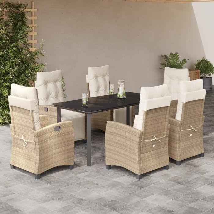 VidaXL Garden Dining Set with Cushions 7 Pcs, Table and Chairs with Adjustable Backrest, Outdoor Furniture, 3213013