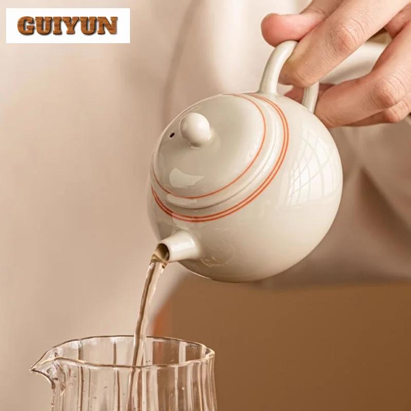 150ml Hand Drawn Double Line Ceramic Teapot Antique Plant Ash Galze Pot Tea Brewing Kettle Tieguanyin Tea Services Supplies Gift