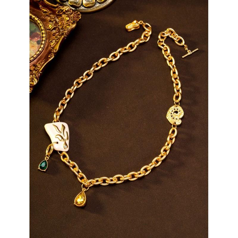 Vintage Devil Eye Necklace Schiaparelli Style Retro Nose Pendant Sweater Chain