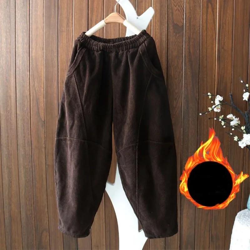 Women's Winter Padded and Thickened Warm Pants Loose Casual Corduroy Radish Pants