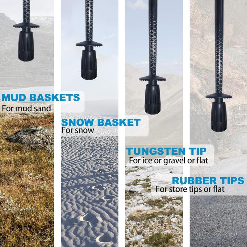 KHEALING Trekkingstock Carbon, Faltbarer Leichter Carbonfaser-Kletterstock 5 Abschnitte 2er-Set Wanderstock Kompakter Ausflug Kletterausrüstung Walking