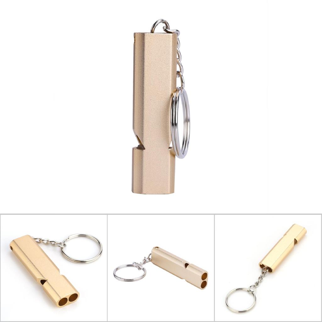 Portable High Frequency Loud Double Hole Emergency Whistle with Keychain (golden)