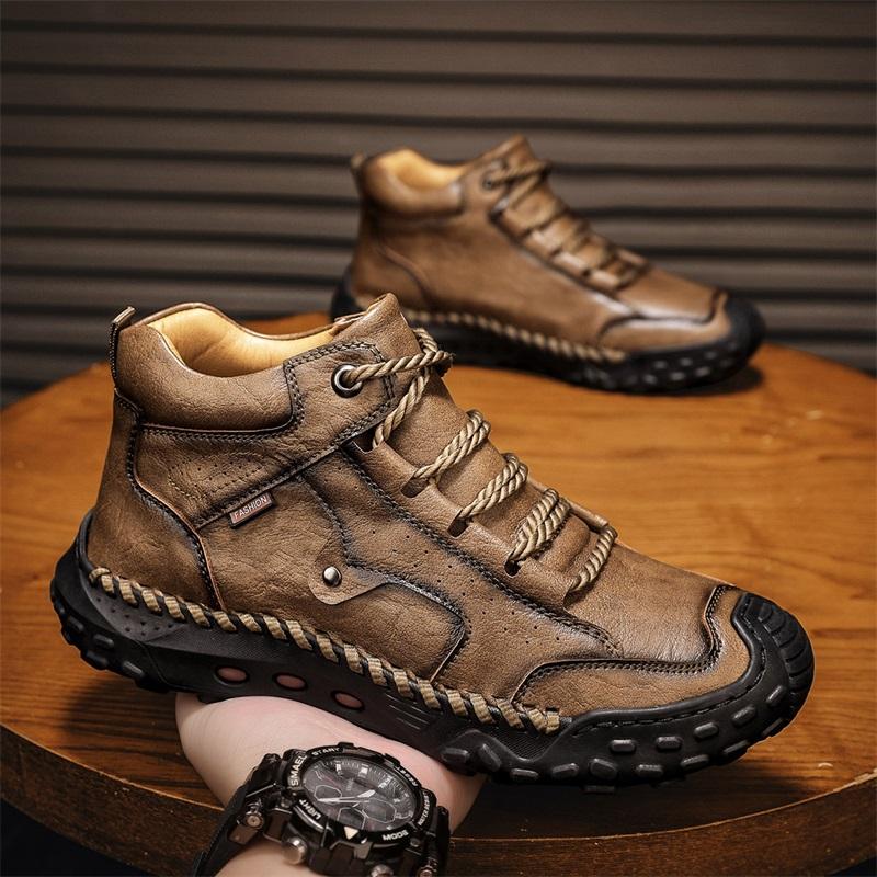 Spring/ AutumnMen's High-top Casual Sneakers Handmade Leather Shoes Plus Size 39-48