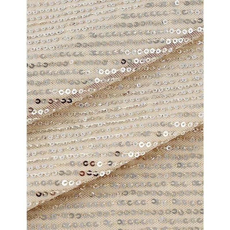 Women Sequins Round Neck Long Sleeve Casual Commute Bodycon Mini Dress