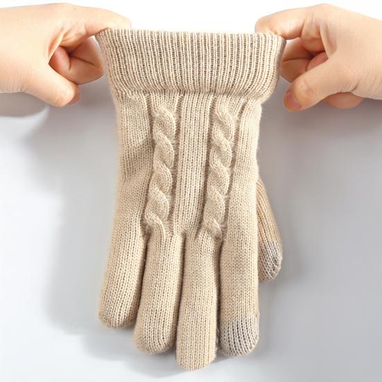 Women Winter Knitted Gloves Thick Fleece Lined Warm Gloves Solid Color Touch Screen Gloves for Driving Golfing Fishing Hiking