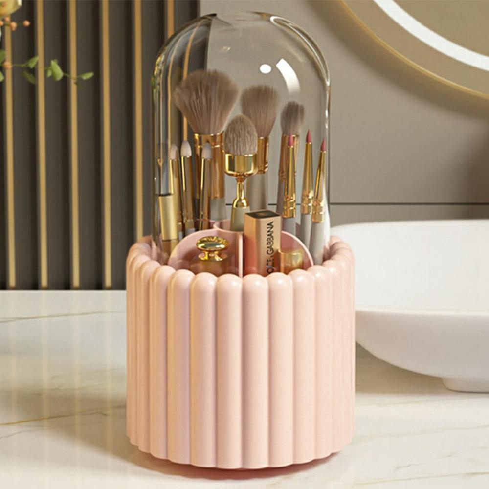 7-przegródkowy obrotowy organizer na pędzle do makijażu, na toaletkę, pojemnik do przechowywania kosmetyków, z pokrywką