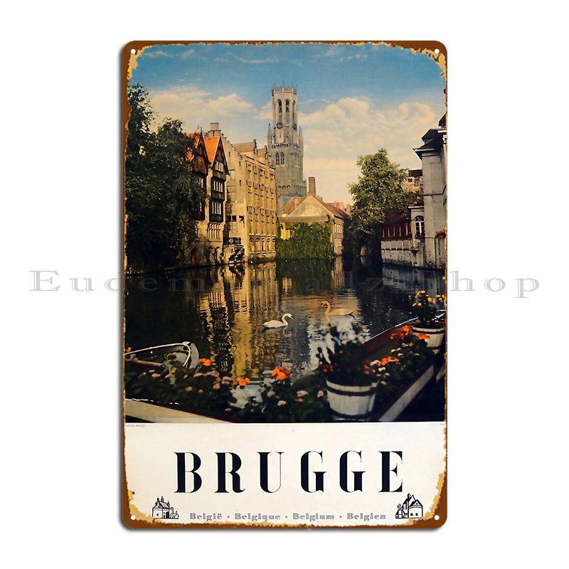 Brugge Retro Poster Metal Plaque Poster Garage Garage Wall Decor Design Mural Tin Sign Poster 20X30CM
