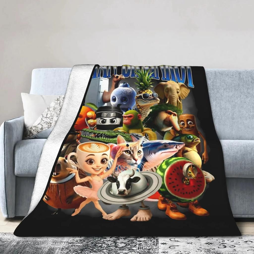 Brainrot Meme Multi Purpose Outdoor Blanket Italian Design Flannel Soft Warm For Camping Travel
