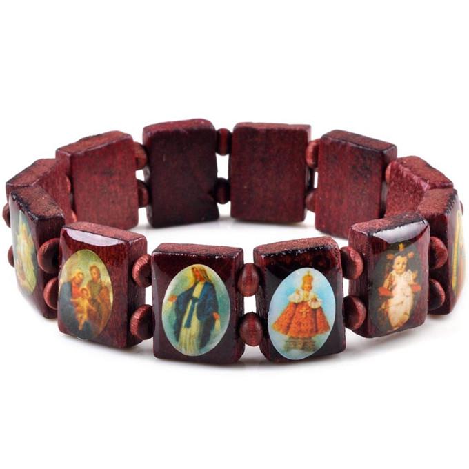 Heilige Jesus Religiöse Holz Katholische Ikone Armbänder Unisex Mode Holzarmband Gebetsanhänger Schmuck 7 Farben