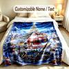 Christmas Theme Soft Blanket Personalized Custom Name Text Print Warm Blanket Home Sofa Bedroom Decor