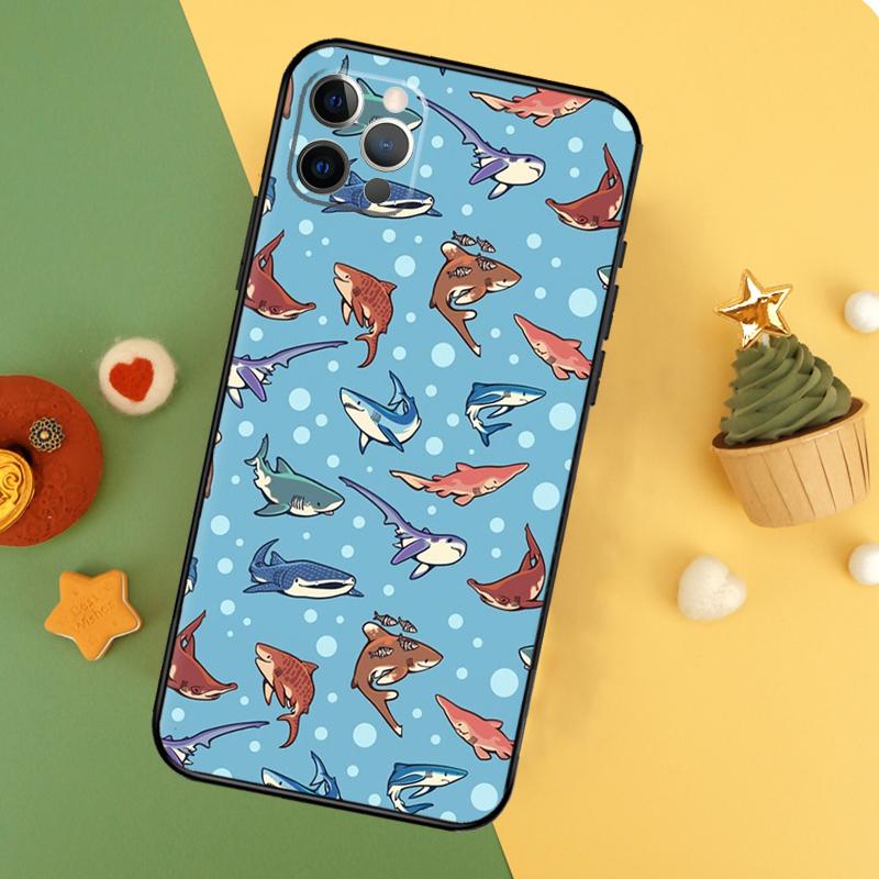 Cartoon Shark Phone Case For iPhone 17 17Air 16 15 14 13 11 12 Pro Max 12 13 Mini 16E Shockproof Cover