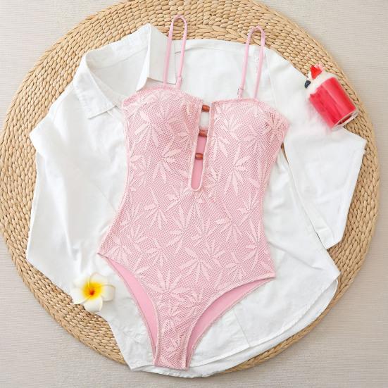 Women Monokini Sexy Tight Fit Sling Backless Design Summer Bohemian Beachwear Lace Design One-Piece Swimsuit