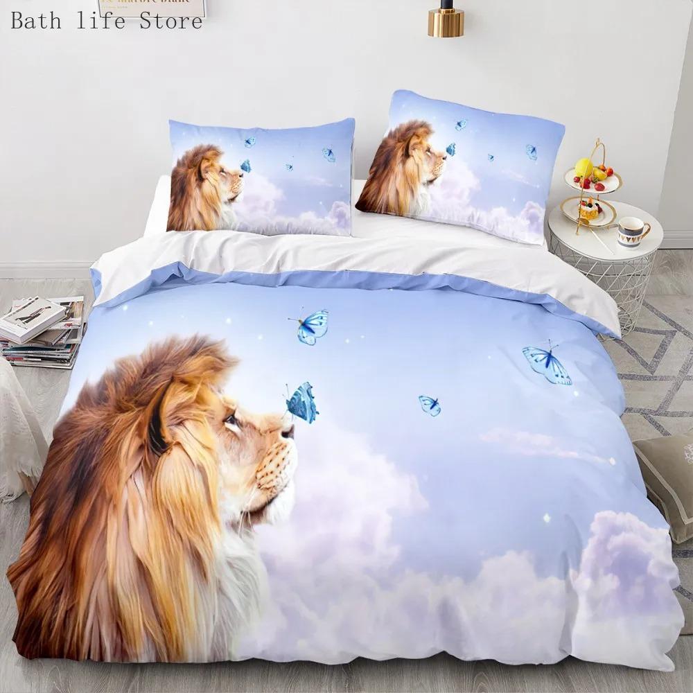Lion Animal Pattern Bedding Sets Luxury Duvet Cover Double King Size Home Bedclothes Pillowcase For Adults Polyester Bed Linens