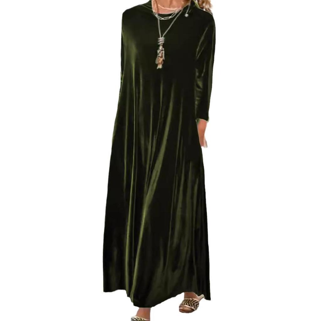 Abito di velluto da donna: Elegante, Spesso, Lungo Stile Coreano per Autunno/Inverno