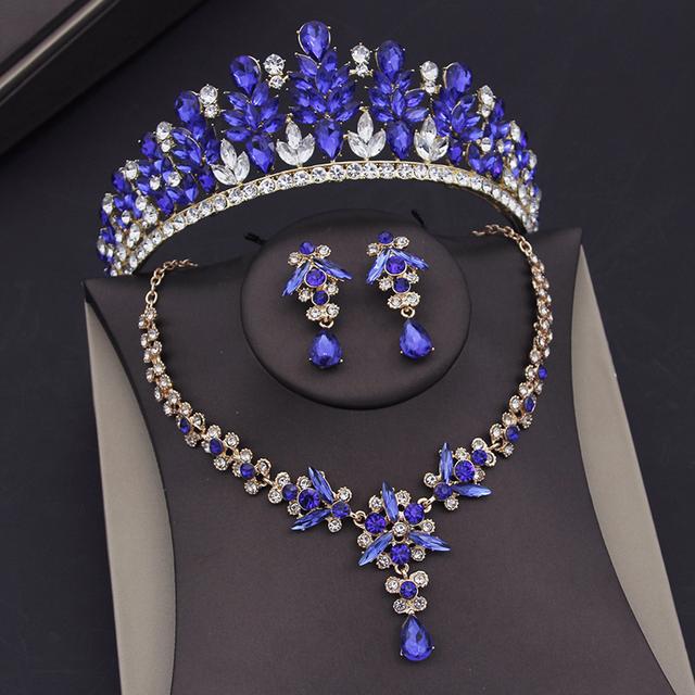 Luxury Leaves Crystal Bridal Jewelry Sets for Women Tiaras Necklace Sets Bride Wedding Dress Crown Headpiece Costume Accessories