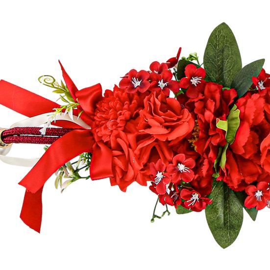 Floral Curtain Tiebacks with Realistic Silk Flowers Adjustable Fabric Straps Decorative Curtain Accessories for Wedding Home