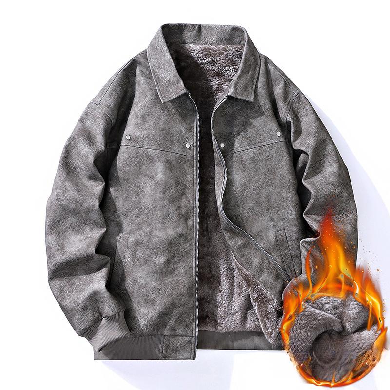 Jacket Men's Spring and Autumn New American Trend Retro PU Leather Jacket Fleece Lapel Jacket
