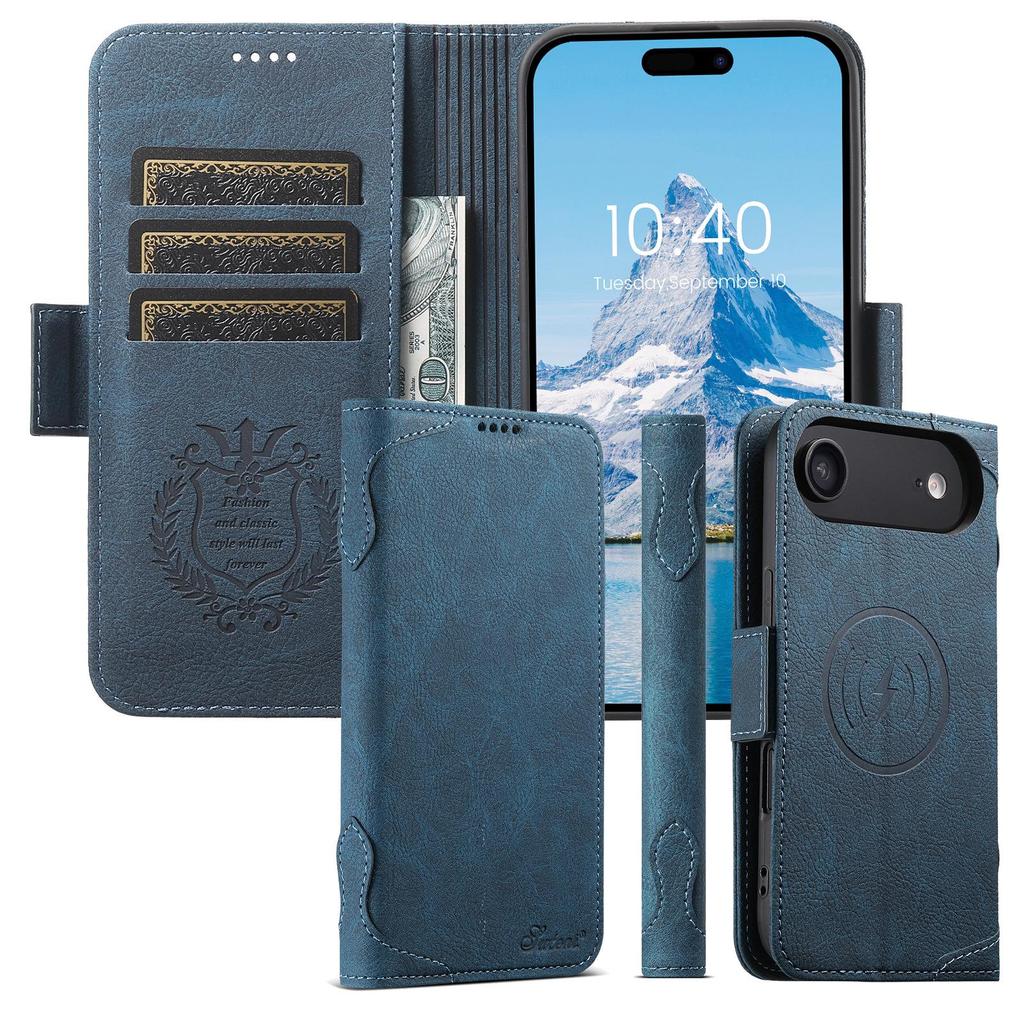 iPhone 17 Pro/Samsung Magnetic Leather Flip Case with Wireless Charging, Card Slot, and Stand