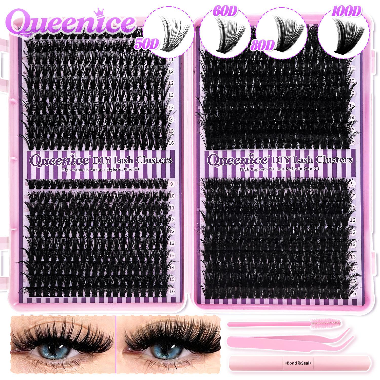 DIY Lash Extension Kit Clusters Individual Eyelashes Kit 9-16mm with Bond and Seal Wispy Natural Mange Lashes D