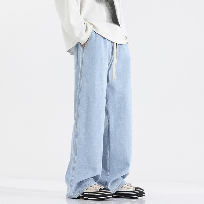 

Трендовые джинсы с эластичной талией, мужские свободные прямые брюки широкого кроя 3XL