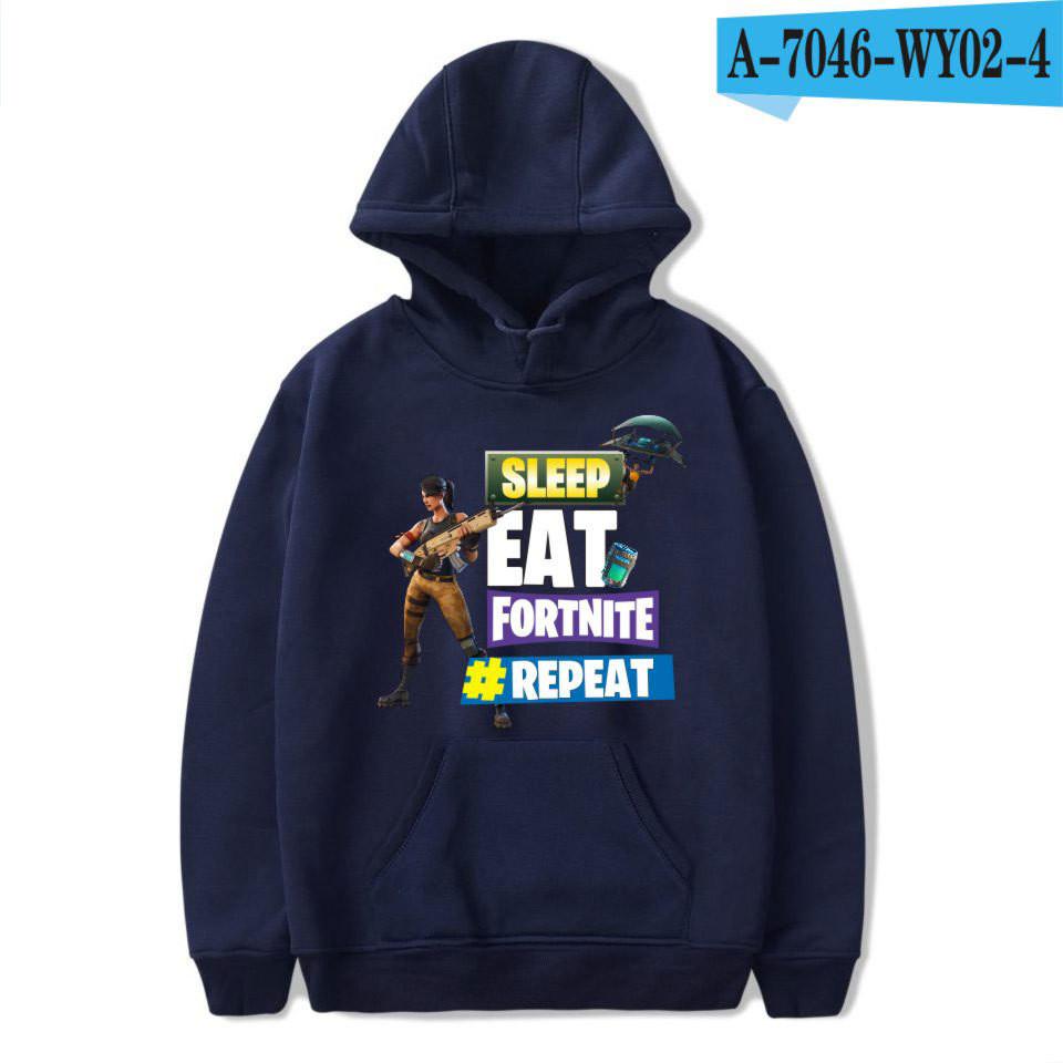 Game Printed Fortnite Sleep Eat Fortnite Repeat Casual Long Sleeve Cotton Hoodie