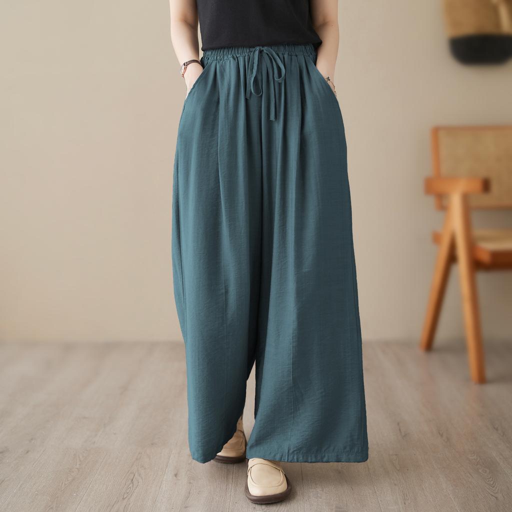 MOJTA Cotton Women's Spring Summer Korean Version Mopping Casual Trousers Straight Drawstring Wide Leg Pants