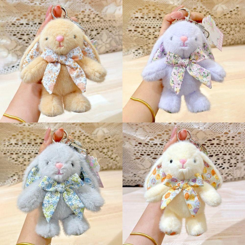 Flower Bowknot Plush Rabbit Keychain Soft Car Key Pendant Bag Hanging Pendant  Bag Backpack Decor