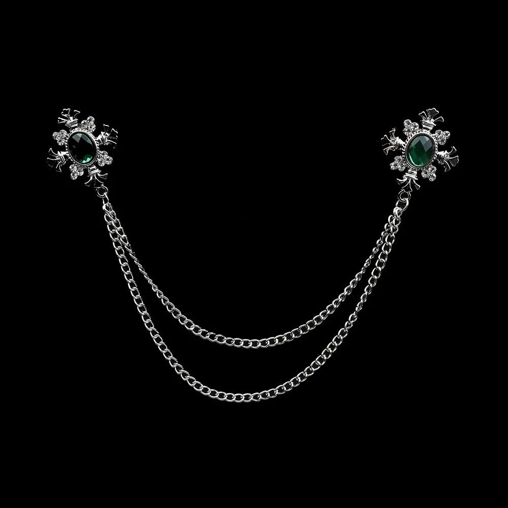Retro Crystal Rhinestone Brooch, Suit Shirt, Tassel Chain, Lapel Pin, Women Men Jewelry, Alloy, Collar Brooch Pin