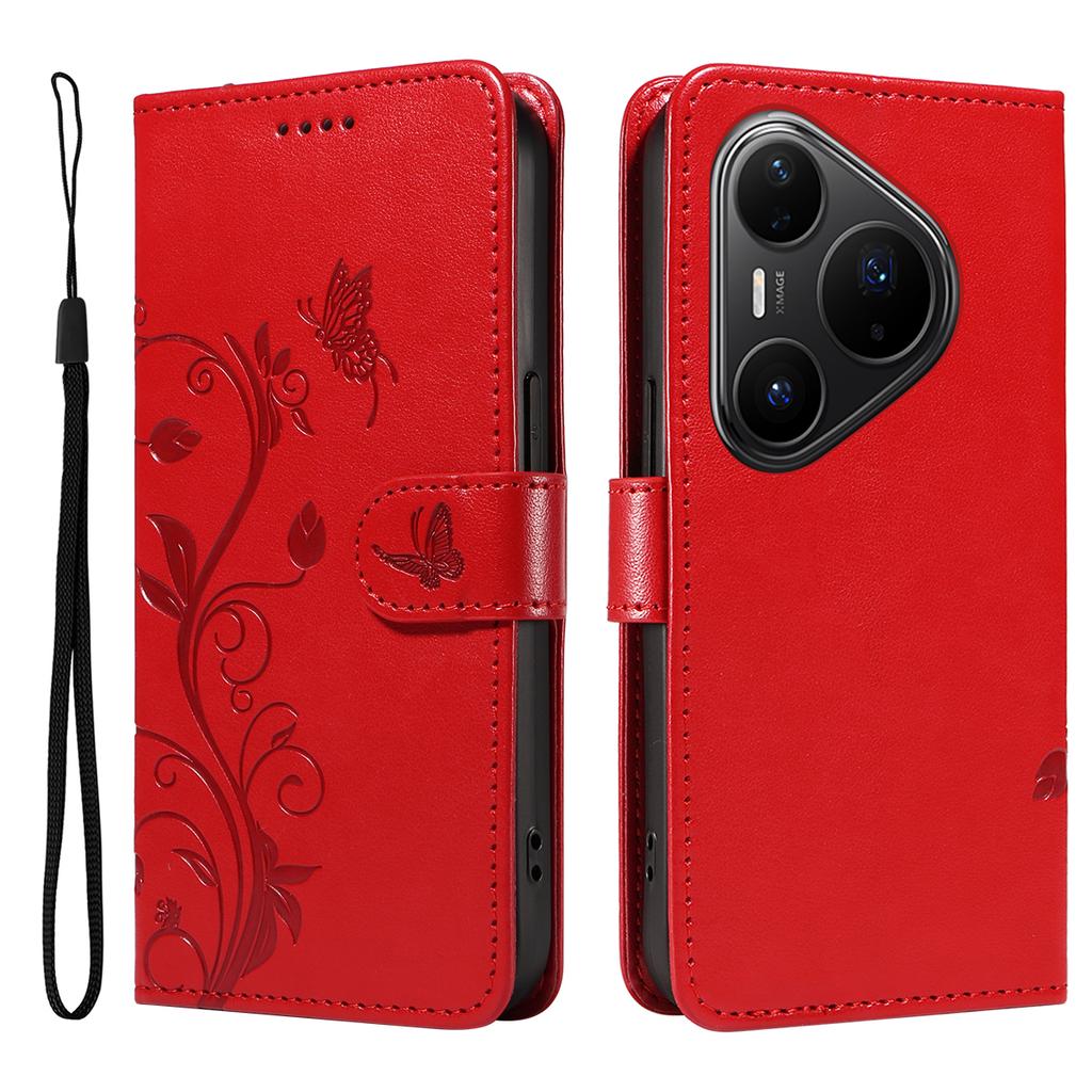 For Huawei Pura 80 Pro+/Huawei Pura 80 Pro PU Leather Cases Flower Pattern Wallet Stand Phone Cover with Strap