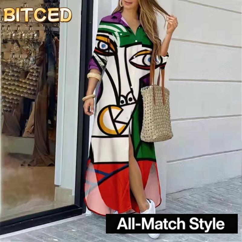 BITCED Fashion Long Sleeve POLO Neck Casual Dresses