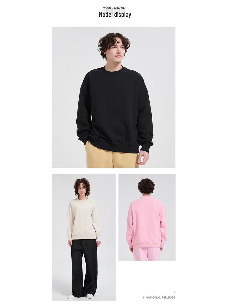 Unisex 430g Heavyweight Round Neck Sweatshirt - Solid Color, Basic Style, High-Quality Cotton Feel