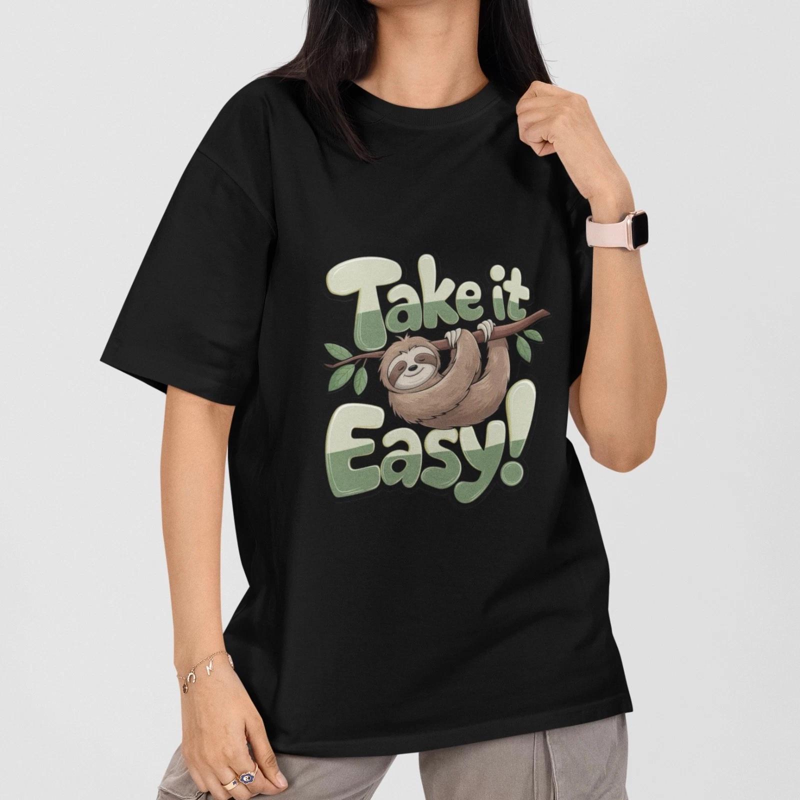 Take It Easy Sloth T-Shirt Funny Cute Animal Graphic Tee Chill Relax Unisex Gift S