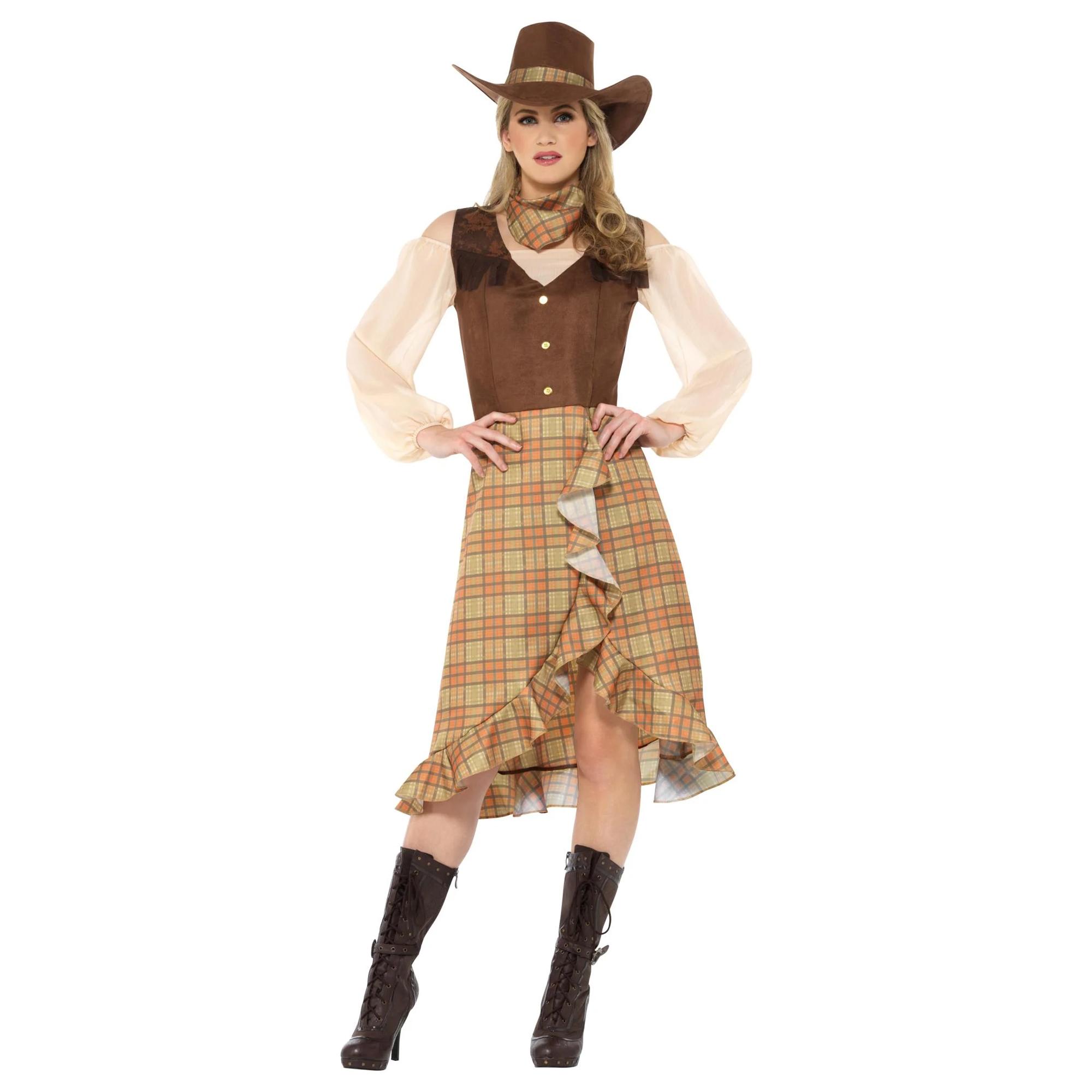 Smiffys Country Girl Costume - Blue & White Dress With Headband For Kids 10-12 Years (Large)