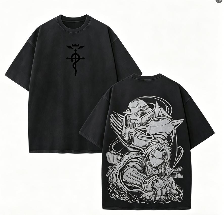 Fullmetal Alchemist Anime Lover Washed T-shirt Year round clothing high quality personality Clothes Plus Size Unisex New Model Couples tee